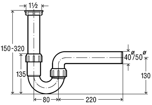 VIEGA 7985 dřezový sifon DN50, s převlečnou maticí 1 1/2 107888 Technický nákres