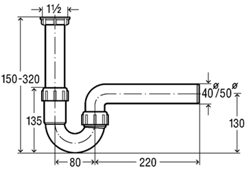 VIEGA 7985 dřezový sifon DN50, s převlečnou maticí 1 1/2 107888 Technický nákres