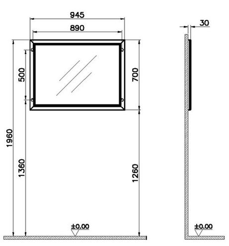 VITRA VALARTE zrcadlo 94,5x70 cm 62220 Technický nákres
