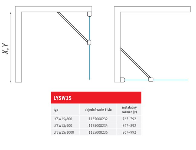 ROTH LIMAYA LINE LYSW1S 1000 boční stěna 100x195 cm, brillant/čiré sklo 1135008236 Technický nákres