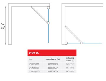ROTH LIMAYA LINE LYSW1S 1000 boční stěna 100x195 cm, brillant/čiré sklo 1135008236 Technický nákres
