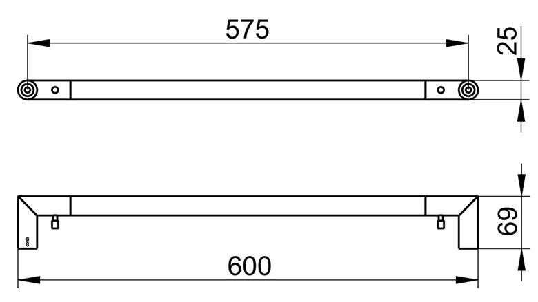 KEUCO REVA držák ručníku 600 mm, matná černá 12801370600 Technický nákres