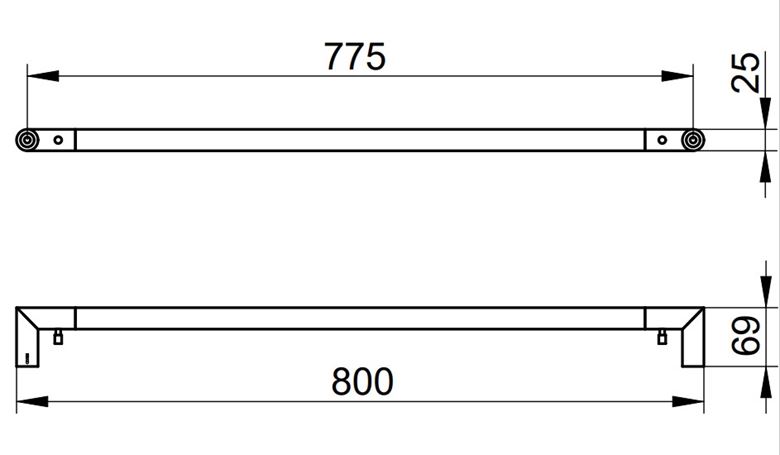 KEUCO REVA držák ručníku 800 mm, matná černá 12801370800 Technický nákres