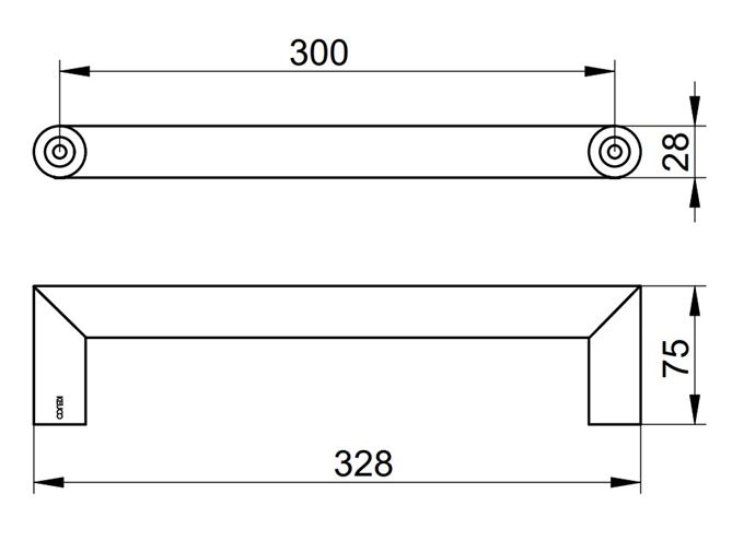 KEUCO REVA madlo 300 mm, matná černá 12807370000 Technický nákres