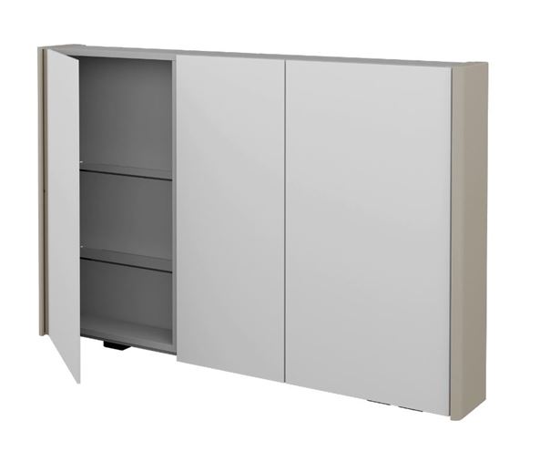 DŘEVOJAS ENZO GA3OE 120 zrcadlová skříňka 115,6x74,1x15,3 cm, osvětlení s regulací stmívání, s vypínačem a el. zásuvkou, lamino/MDF, vysoce lesklá béžová 59586 Obrázek - fotka