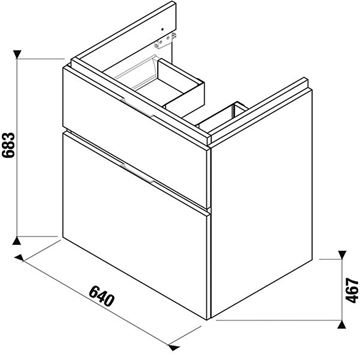 JIKA CUBITO PURE skříňka pod umyvadlo 64x46,7x68,3 cm, 2 zásuvky, Push-open, dub H40J4244025191 Technický nákres