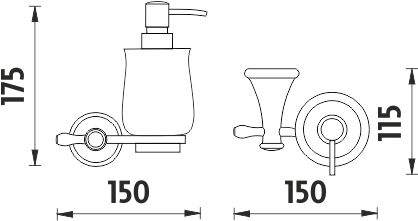 NIMCO LADA dávkovač tekutého mýdla 300 ml, nástěnný, keramika, staroměď/bílá LA 19031K-80 Technický nákres