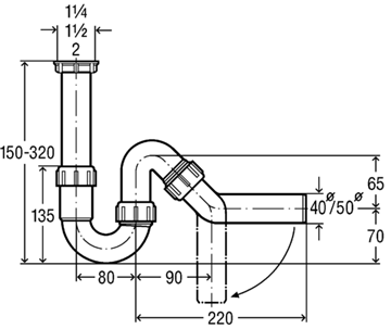 VIEGA 7985.20 dřezový sifon DN50, s převlečnou maticí G 2 115654 Technický nákres