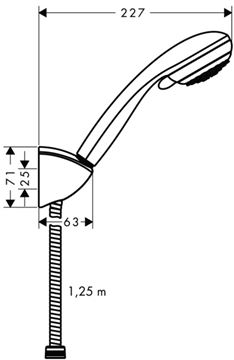 HANSGROHE CROMETTA 85 VARIO 2JET sprchová souprava 3-dílná, ruční sprcha pr. 85 mm, 2 proudy, hadice, držák, chrom 27558000 Technický nákres