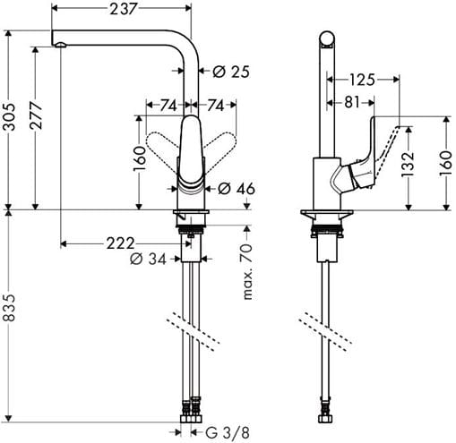 HANSGROHE FOCUS M41 dřezová baterie, chrom 31817000 Technický nákres