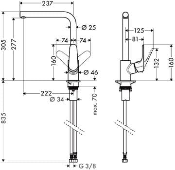 HANSGROHE FOCUS M41 dřezová baterie, chrom 31817000 Technický nákres