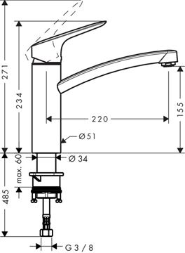 HANSGROHE LOGIS M31 dřezová baterie, chrom 71832000 Technický nákres