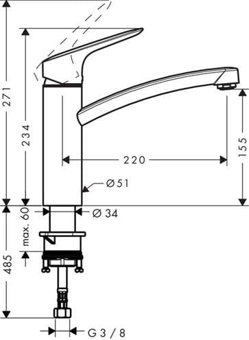 HANSGROHE LOGIS M31 dřezová baterie, chrom 71832000 Technický nákres