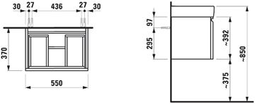 LAUFEN PRO S skříňka pod umyvadlo 55x37x39,2 cm, 1 zásuvka, lesklá bílá H4830310954751 Technický nákres