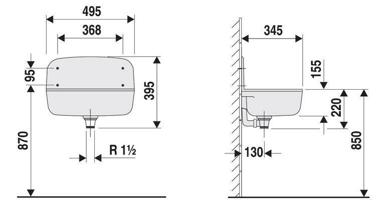 ALIAXIS SANIT výlevka 49,5 cm 60001010099 Technický nákres