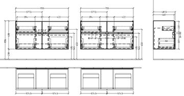 VILLEROY & BOCH VERITY LINE skříňka pod umyvadlo 115,5x48,2x61,8 cm, 4 zásuvky, Glossy Grey B65900FP Technický nákres