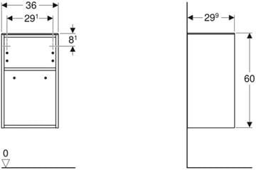 GEBERIT SMYLE SQUARE nízká skříňka 36x29,9x60 cm, 1 police, ořech hickory 500.358.JR.1 Technický nákres