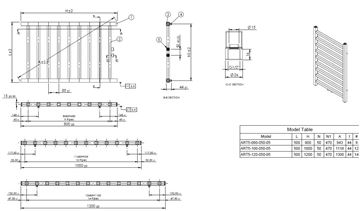 CONCEPT 200 CUBE koupelnový radiátor 1200/500, středové připojení, antracit 0346 ART5-120-050-05-0346 Technický nákres