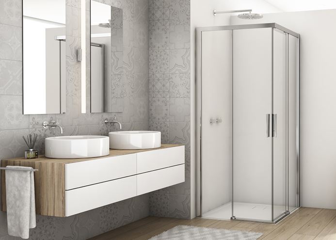 RONAL DIVERA D22SE2B sprchový kout 90x90 cm, rohový vstup, posuvné dveře, aluchrom/čiré sklo D22SE2B 090 50 07 Obrázek - fotka