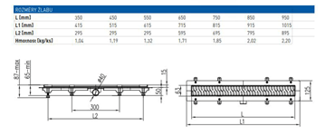 EASY sprchový žlab 950 mm, do prostoru, boční odtok D 40, rošt HARMONY, plast/nerez ocel, černá EPZ20-PPB-950 Technický nákres