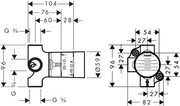 HANSGROHE TRIO podomítkové těleso 15981180 Technický nákres