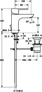 HANSA LIGNA umyvadlová stojánková baterie, s odtokovou soupravou, chrom 06092103 Technický nákres
