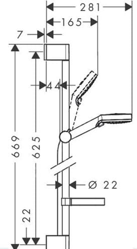HANSGROHE CROMETTA VARIO 2JET sprchová souprava 4-dílná, ruční sprcha pr. 100 mm, 2 proudy, tyč, hadice, mýdlenka, bílá/chrom 26553400 Technický nákres