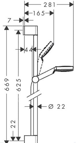 HANSGROHE CROMETTA 1JET sprchová souprava 3-dílná, ruční sprcha pr. 100 mm, tyč, hadice, Green, bílá/chrom 26554400 Technický nákres
