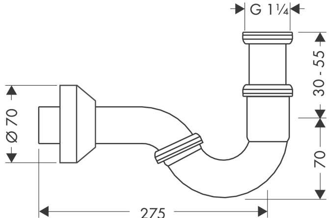 HANSGROHE bidetový sifon DN32, chrom 55237000 Technický nákres