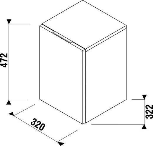JIKA CUBITO PURE nízká skříňka 32x32,2x47,2 cm, 1 dvířka, panty vlevo, lesklá bílá H43J4201105001 Technický nákres