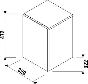 JIKA CUBITO PURE nízká skříňka 32x32,2x47,2 cm, 1 dvířka, panty vpravo, dub H43J4201205191 Technický nákres