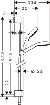 HANSGROHE CROMA SELECT E MULTI 3JET sprchová souprava 3-dílná, ruční sprcha 110x110 mm, 3 proudy, tyč, hadice, EcoSmart, bílá/chrom 26591400 Technický nákres