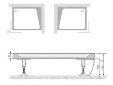 CONCEPT 100 panel ke sprchové vaničce obdélník 1200x800mm, levý, bílá XA83GL0101005 Technický nákres