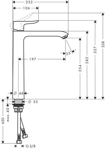 HANSGROHE METRIS umyvadlová stojánková baterie, EcoSmart, chrom 31184000 Technický nákres