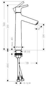 HANSGROHE TALIS S umyvadlová stojánková baterie, EcoSmart, chrom 72032000 Technický nákres