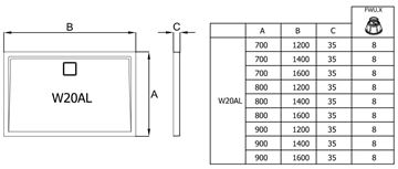 RONAL LIVADA W20AL sprchová vanička 80x120 cm, litý mramor, bez nožiček W20AL 080 120 04 Technický nákres