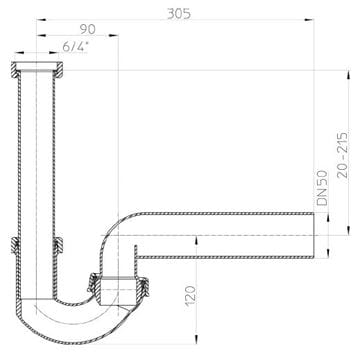 HL-100G/50 dřezový sifon DN50, s převlečnou maticí 6/4 HL100G/50 Technický nákres