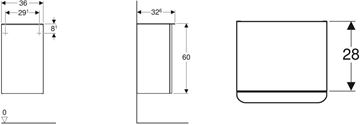 GEBERIT SMYLE SQUARE nízká skříňka 36x32,6x60 cm, 1 dvířka, panty vpravo, lesklá bílá 500.359.00.1 Technický nákres