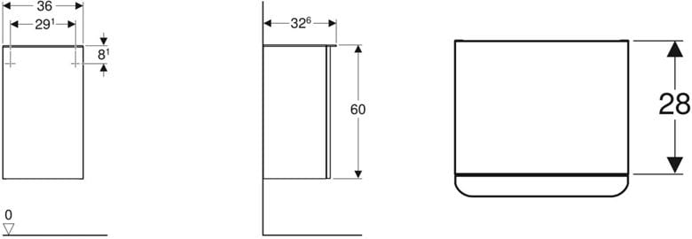 GEBERIT SMYLE SQUARE nízká skříňka 36x32,6x60 cm, 1 dvířka, panty vpravo, ořech hickory 500.359.JR.1 Technický nákres