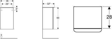 GEBERIT SMYLE SQUARE nízká skříňka 36x32,6x60 cm, 1 dvířka, panty vpravo, ořech hickory 500.359.JR.1 Technický nákres