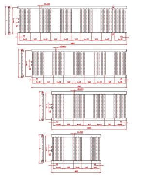 EASY KD koupelnový radiátor 1800/750, středové připojení, bílá EA 750/1800S Technický nákres