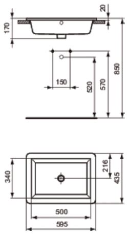 IDEAL STANDARD STRADA umyvadlo 59,5 cm, s přepadem K078001 Technický nákres