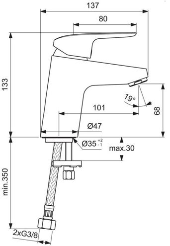 IDEAL STANDARD CERAFLEX umyvadlová stojánková baterie, chrom B1710AA Technický nákres