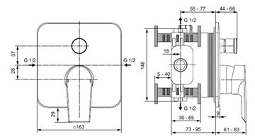 IDEAL STANDARD TESI vanová podomítková baterie, s přepínačem, chrom A6586AA Technický nákres