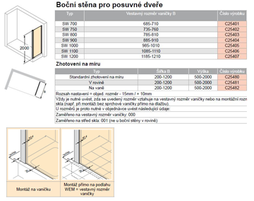 HÜPPE CLASSICS 2 EASY ENTRY SW 800 boční stěna 80x200 cm, pololesklá stříbrná/čiré sklo C25403.069.322 Technický nákres