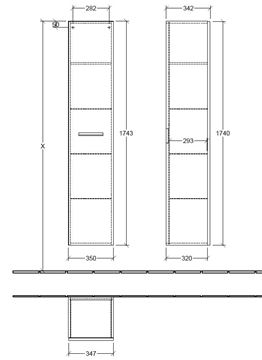 VILLEROY & BOCH VERITY DESIGN 2.0 vysoká skříňka 35x34,2x174,3 cm, 1 dvířka, panty vpravo, Oak Nebraska B07901PJ Technický nákres