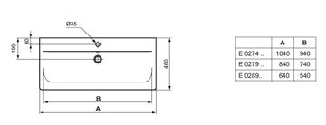 IDEAL STANDARD CONNECT AIR umyvadlo 64 cm, s otvorem pro baterii a přepadem E028901 Technický nákres