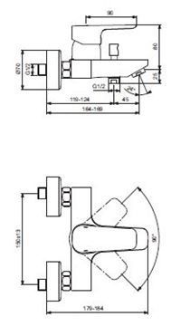 IDEAL STANDARD CERAPLAN III vanová nástěnná baterie, s přepínačem, chrom B0718AA Technický nákres