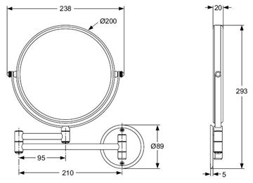 IDEAL STANDARD IOM kosmetické zrcátko 200 mm, zvětšovací, chrom A9111AA Technický nákres
