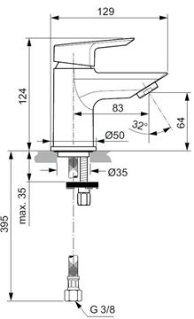 IDEAL STANDARD TESI PICCOLO umyvadlová stojánková baterie, chrom A6568AA Technický nákres